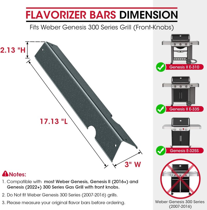 Unicook 66032 Grill Flavorizer Bars for Weber Genesis II/LX 300 Series, Grill Burner Cover Replacement Parts, Heat Shields, Heat Tent, 17-inch Porcelain Steel Flavor Bars for Weber 66795, 5 Pack - Image 2